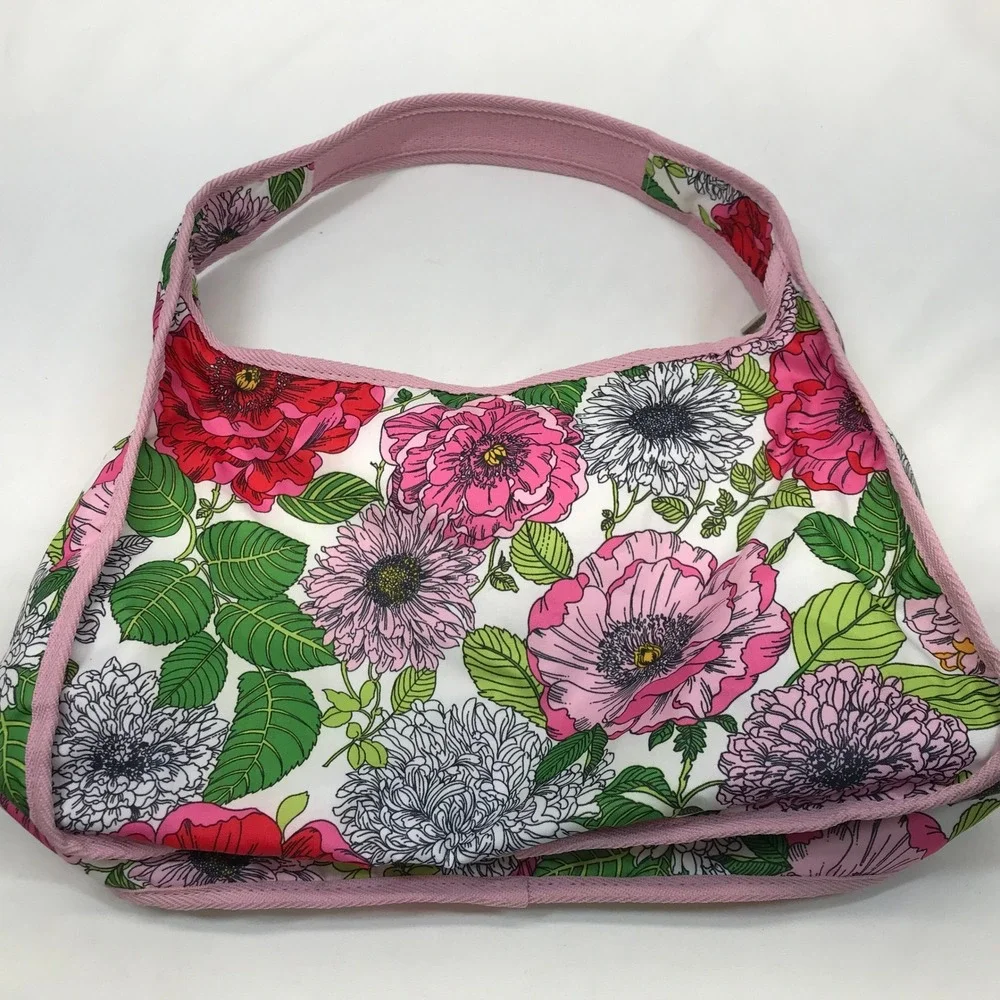 LeSportsac Floral Print Nylon Shoulder Bag Pink White Multi Hobo